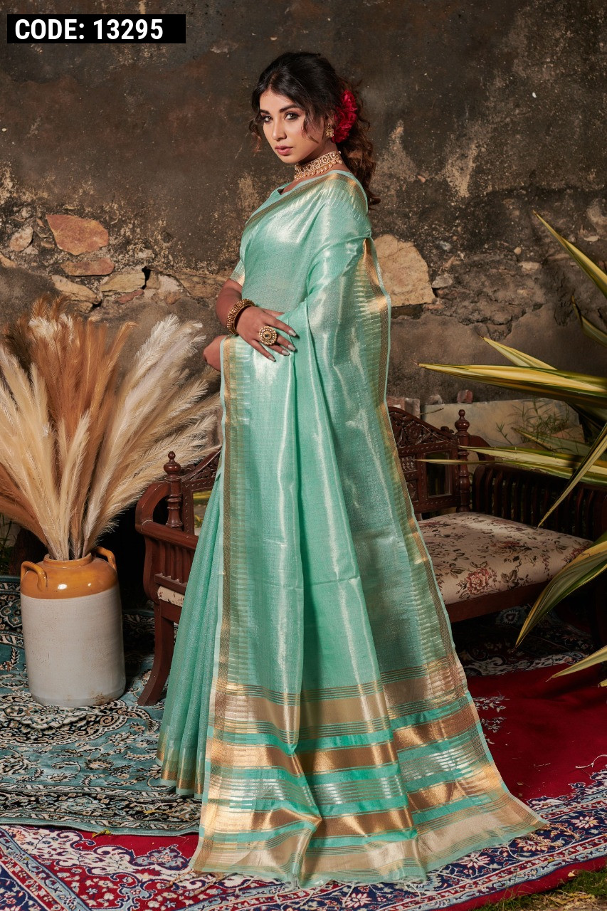 Festive Wear Plain Ladies Pure Banglori Silk Metallic Linen Saree, 6.3 M  (with Blouse Piece) at Rs 949 in Surat