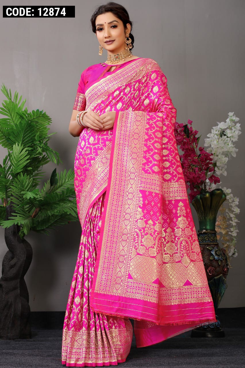 Pink woven banarasi saree with blouse - Sariya - 3204874