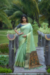 Sea green color chanderi silk saree with zari woven work