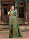 Firoji color kanchipuram silk saree with zari weaving work