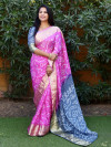 Baby pink color bandhej silk saree with zari weaving work