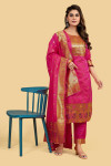 Pink color paithani silk unstitched dress
