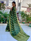 Dark green color soft art silk saree with zari weaving work