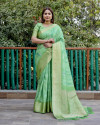 Pista green color dola silk saree with digital printed work