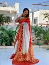 White and maroon color soft art silk saree with zari weaving work
