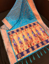 Firoji color paithani silk saree with zari weaving work