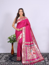 Pink color paithani silk saree with zari weaving work