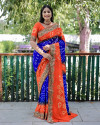 Multi color pure hand bandhej silk saree with printed work