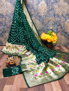 Bottle green color bandhej silk saree with zari weaving work