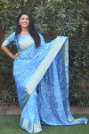 Sky blue color bandhej silk saree with printed work