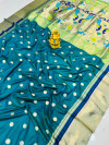 Firoji color paithani silk saree with zari weaving work