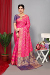 Rani pink color patola silk saree with zari weaving work