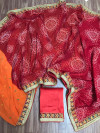 Maroon color georgette saree with bandhej printed work