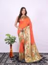 Orange color paithani silk saree with zari woven work