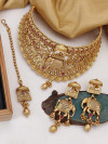 Bridal antique gold brass kundan choker set