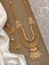 Gold Plated Kundan & Pearl Studded Rajwadi Long Temple Necklace Set