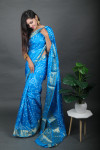 Sky blue color bandhej silk saree with zari weaving work