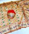 Off white color patola silk saree with zari weaving work