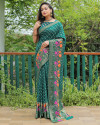 Bottle green color bandhej silk saree with woven design