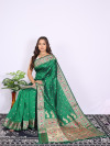 Dark green color soft paithani silk saree with zari woven work
