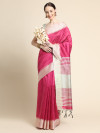 Pink color banglori raw silk saree with woven design
