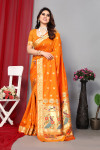 Orange color paithani silk saree with zari weaving work