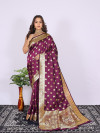 Magenta color pure banarasi silk saree with zari weaving work