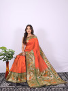 Orange color paithani silk saree with zari woven work