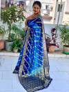 Firoji and navy blue color soft art silk saree with zari weaving work