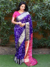 Purple color bandhej silk saree with zari weaving work