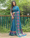 Firoji color bandhej silk saree with woven design