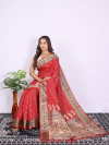 Red color soft paithani silk saree with zari woven work
