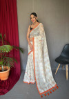 Off white color pure malai cotton saree with printed work