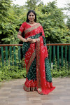 Multi color pure hand bandhej silk saree with printed work