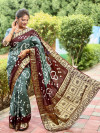 Gray and maroon color bandhej silk saree with zari weaving work