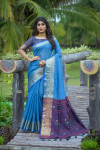 Royal blue color chanderi silk saree with zari woven work