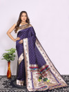 Navy blue color paithani silk saree with zari weaving work