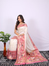 Off white color paithani silk saree with zari woven work