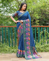 Blue color bandhej silk saree with zari weaving work