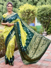 Parrot green and green  color bandhej silk saree with zari weaving work