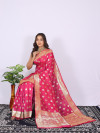 Pink color pure banarasi silk saree with zari weaving work