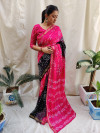 Pink and black color bandhej silk saree with printed work
