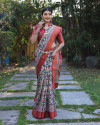 Red color tussar silk saree with digital printed work