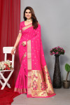 Pink color paithani silk saree with zari weaving work