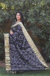 Black color bandhej silk saree with zari weaving work