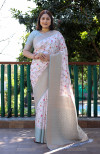 White color soft banarasi silk saree with digital printed work