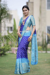 Blue and sky blue color bandhej silk saree with zari weaving work