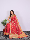 Red color pure banarasi silk saree with zari weaving work