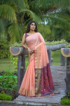 Peach color chanderi silk saree with zari woven work