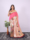 Peach color paithani silk saree with zari weaving work